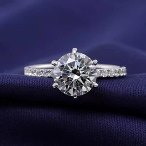 Moissanite Solitaire Engagement Ring Solid 14K White Gold 2.00 CT Round Cut VVS1 - Picture 1 of 5