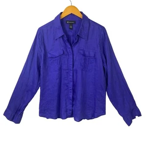 INC International Concepts Womens Linen Top Size 16 Purple Button Up Long Sleeve - Picture 1 of 9