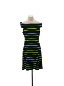 RALPH LAUREN Womens Navy Green Stripe Stretch Off Shoulder Dress Size L PREPPY - Picture 1 of 6