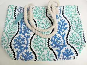 Casey Key Large Beaded Beach Tote Bag~ Blue & Green Sea Weed ~ Rope Handle ~ NWT - Picture 1 of 7