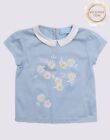 RRP€120 LANVIN T-Shirt Size 3Y Daisy Print Embroidered Logo Peter Pan Collar