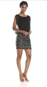 Aidan Mattox ärmelloses schwarzes Minikleid gold silber Pailletten Gr. 8 Party Cocktail - Bild 1 von 12