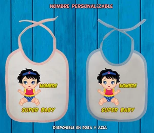 BABERO BABY WONDERWOMAN NOMBRE PERSONALIZABLE DISPONIBLE AZUL O ROSA - Imagen 1 de 1