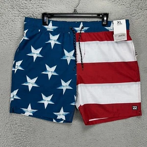 Billabong Mens American Flag Swim Trunks XL Blue Red Colorblock Board Shorts NEW - Picture 1 of 9