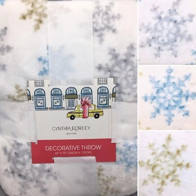 Manta de tiro Cynthia Rowley copos de nieve suave micro polar felpa invierno azul gris Foto 1 de 4