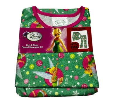 Tinkerbell Y2k Flame Resistant 2 Piece Pajama PJ  Flannel Set Girls Size 6/8 NEW - Image 1 of 3