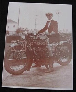 Man With Motorcycle Vintage Motor Bike Vintage Sepia Card Stock Photo 1920s - Picture 1 of 1