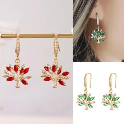 Висячие серьги в форме дерева Lucky Lift с красным гранатом и зелеными кварцевыми камнями позолота - Изображение 1 из 4