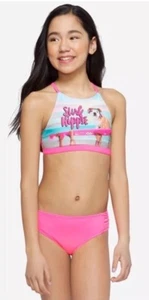 Justice Swimsuit Bikini Pink Puppy/ Surf Hippie Girls Swim 2 Piece Size 10 New! - Picture 1 of 2