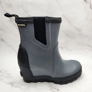 Sorel Joan Rain Wedge Chelsea Boots Grey Hidden Wedge Rainboots Women's 5.5 - Picture 1 of 9