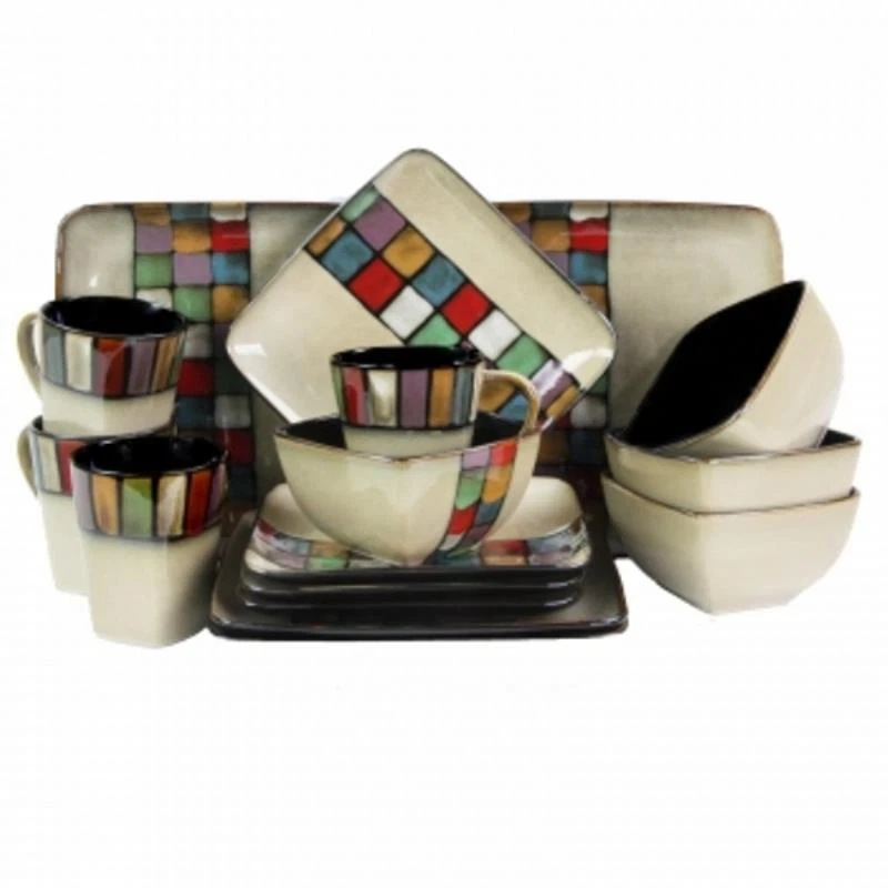 Elama Color Melange 16 Piece Multicolored Square Stoneware Dinnerware Set - Image 1 of 1