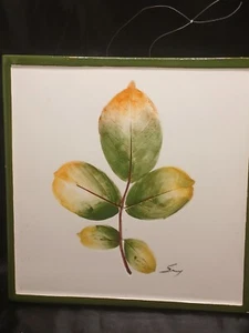 Juego de 1 Muelle 1 Azulejo Remache Hoja Otoño Verde y Blanco Hecho en Italia 7.5" Pared - Imagen 1 de 3