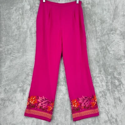 Pantalones Vintage Ann Taylor 4 Cuentas de Seda Pierna Recta Resort Playa Boho Floral Foto 1 de 4