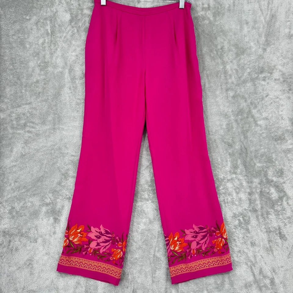 Pantalones Vintage Ann Taylor 4 Cuentas de Seda Pierna Recta Resort Playa Boho Floral Foto 1 de 4