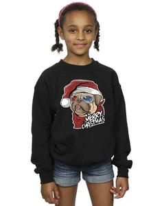 Christmas Girls Pug Merry Christmas Sweatshirt - Picture 1 of 11