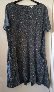 Fat face blue floral tunic, shift jersey dress, pockets, S 14, short sleeve - Picture 1 of 13