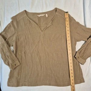 SOFT SURROUNDINGS CRUSHED PLEAT BLOUSE LONG SLEEVE MAUVE RAMIE RAYON PETITE Lg - Picture 1 of 16
