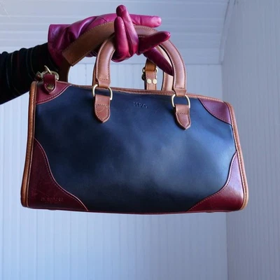 Excelente raro vintage años 80/90 J.W. Hulme Co. Bolso de hombro/lona de cuero en bloques de colores Foto 1 de 4