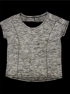 Xersion Activewear Top Women’s Large OPEN BACK Short Sleeve Loose Fit Black Gray - Image 1 of 4