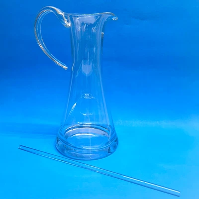 Danish Modern Hand Blown Glass Cocktail Pitcher Stirrer Applied Handle HEAVY EC - Image 1 of 4