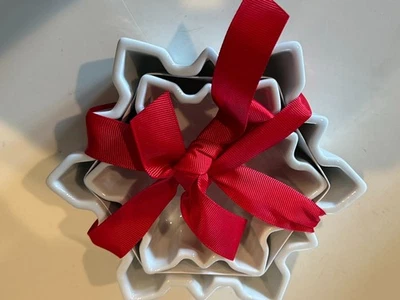 Crate And Barrel White Snowflake Nesting Ramekins - Set Of 2 NEW - Image 1 of 2