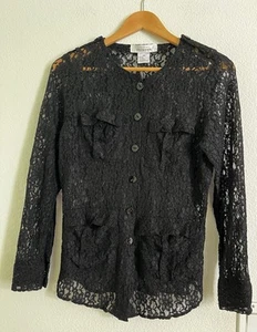 Exklusiv Misook schwarz Schnürung Knopfleiste 4 Taschen L/S Shirt Damen XS Whimsigoth - Bild 1 von 23