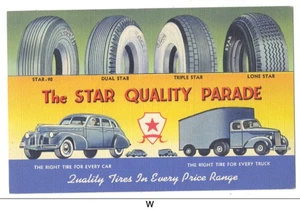 Neumáticos para automóviles y camiones de calidad estrella excelente 1940 póster estilo lino AD postal - RARO - Imagen 1 de 2