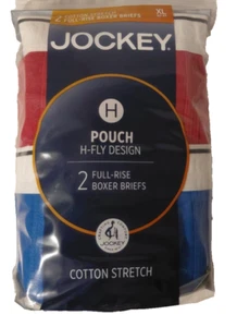 Jockey Mens XL 40-42 2 pk Full Rise Boxer Briefs H Fly Design Blue Red 1146 - Picture 1 of 3