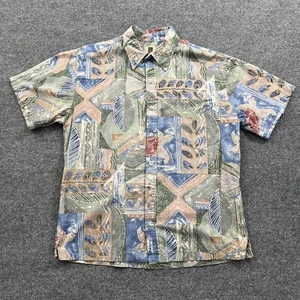 Vintage Tori Richard Mens Hawaiian Shirt Small Green Blue Aloha Turtle Geometric - Picture 1 of 11