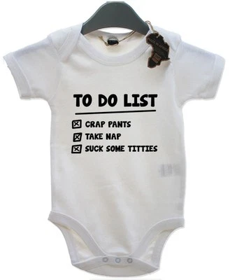 FUNKYTOTZ To Do List BabyGrow Newborn Playsuit Gift Vest Funny Baby Grow Birthday Present