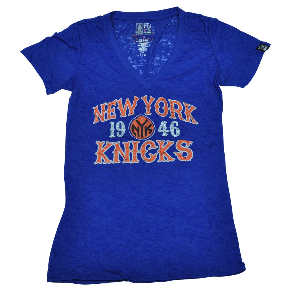 NBA Unk New York Knicks Women Ladies Burnout Rhinestone VNeck Tshirt Tee  - Image 1 of 1