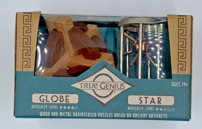 TRUE GENIUS wood and metal Brainteaser Puzzles  14+ Globe Star New Open Box - Image 1 of 4