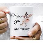 Happy 8th Anniversary Gift for Her - 8 Year Wedding - Women Wife Cute Flower Mug