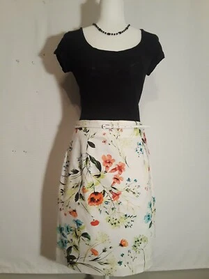 WORTHINGTON: Bonita Falda Mujer Blanca Estampado Floral, Talla 14 P.  Foto 1 de 4