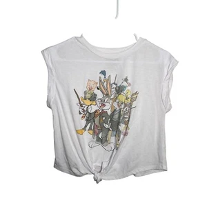 Bugs Bunny T-Shirt Girl's Large White Graphic Tee Crop Tie Short Sleeve - Picture 1 of 7