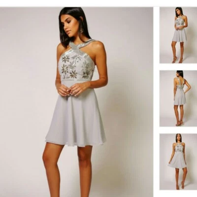 Virgos Lounge Gris Corto Lentejuelas Vestido Skater Todas las Tallas - Imagen 1 de 4