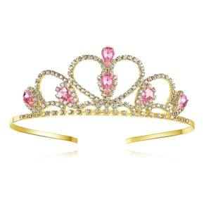 Pink Rhinestone Gold Tiara for Kids - Prom Birthday Princess Crown - Picture 1 of 12