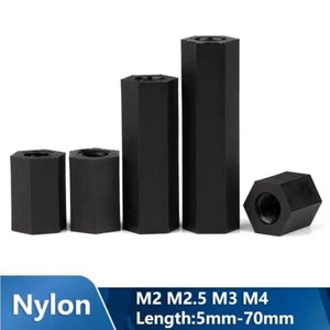 M2 - M4 Black Nylon Female Spacers Hex Standoff Pillar PCB Insulator Studs - Picture 1 of 70