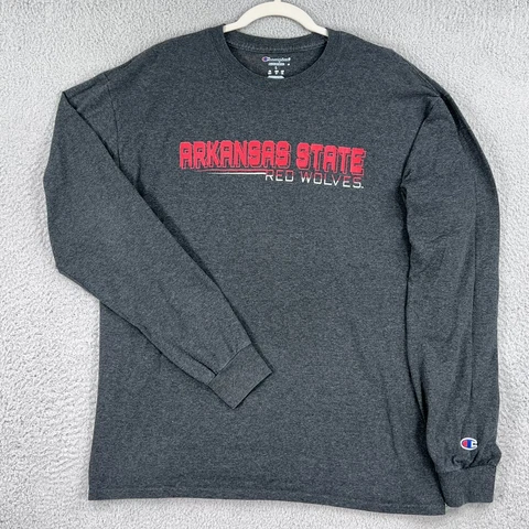 Arkansas State Red Wolves Long Sleeve Shirt Mens Large Champion Gray SEE LISTING Cover