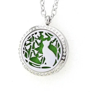 Aromatherapy Essential Oil Diffuser Stainless Steel 30MM Magnetic Cat Locket - Picture 1 of 8