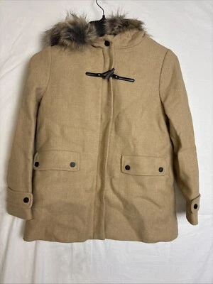 Zara Niñas Beige Con Capucha Invierno Mezcla Lana Cremallera Frontal Talla 13-14 NUEVO Foto 1 de 2