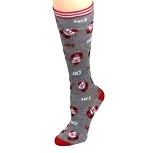 Fun Grey Red SANTA CLAUS HO-HO-HO KNEE SOCKS Novelty Holiday Christmas Stockings - Picture 1 of 3