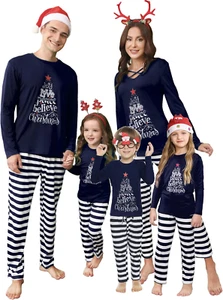 Matching Family Pajamas Set Striped Christmas Pajamas Sleepwear Dad Mom Pjs - Picture 1 of 12