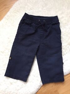 Janie And Jack Boy's Linen Cotton Roll-Cuff Pants Blue Pull On 12-18 Month