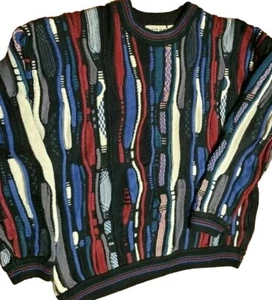 COTTON TRADERS Textured Sweater Men L Large Colorful Stripes Vintage Cosby Retro - Picture 1 of 6