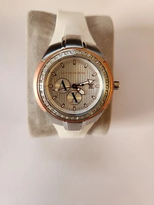 ARMANI EXCHANGE БЕЛЫЙ СИЛИКОН С РОЗОВЫМ ЗОЛОТОМ + КРИСТАЛЛЫ ЧАСЫ-AX5052-K3 - Изображение 1 из 4