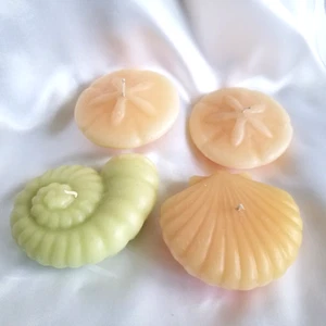 Seashell Shaped Wax Candles Set of 4 Coastal Beach - Picture 1 of 7