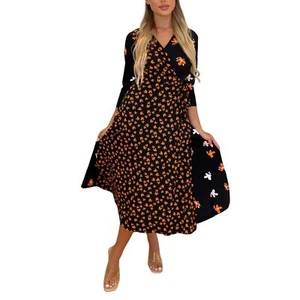 ex Dorothy Perkins Wrap Ladies Floral Summer Casual Midi Womens Dress Size 6-14 - Picture 1 of 20
