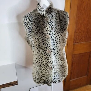 Gilet donna Coldwater Creek pelliccia leopardo neve finta bottoni davanti taglia med - Foto 1 di 10