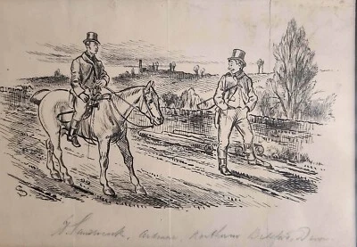 Antiguo dibujo a tinta original de H. A. Sandercock 1860 caza deporte caballo 4 Foto 1 de 4